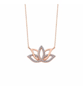 Gümüş Rose Lotus Çiçeği Kolye