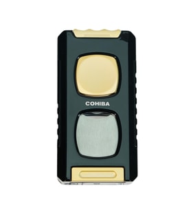 Cohiba Çift Torch Pürmüz Kesici & Delici & İğneli Siyah Sarı Metal Puro Çakmağı