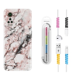 General Mobile GM 21 Pro GM 22 Pro Plus Kılıf Kablo Koruma Spiral Silikon Colorfull Marble 2 1389