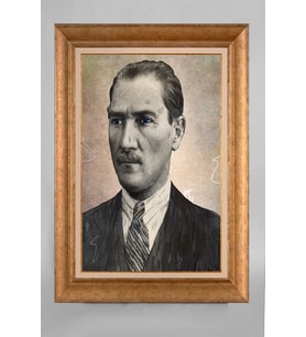 EV İŞYERİ OFİS İÇİN ALTIN ÇERÇEVELİ PASPARTULU ATATÜRK TABLO S659