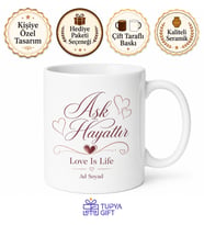 Love Is Life Yazılı Aşk Hayattır Kupa Bardak Sevgiliye Hediye Porselen