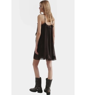 Şık Mini Elbise Astarlı Fırfırlı Yazlık Polyester Dokuma Yüksek Kalite