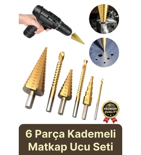 Çok Fonksiyonlu Çift Yiv Sistemli Kademeli Çatlatmadan Kesim Matkap Ucu Sac Delme 6 Parça Panç Seti