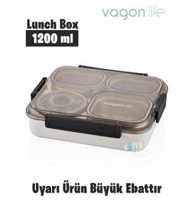 Vagonlife Büyük Ebat 1200 ML (Sızdırmaz,Karışmaz 4 Bölmeli) Lunch Box Yeni Nesil Sefer Tası -FF7080 (Siyah)