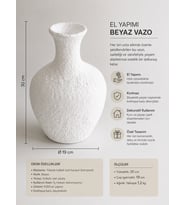 El Yapımı Beyaz Dekoratif Vazo 30 cm Kırılmaz Modern Salon Konsol Vazosu Dokulu Tasarım Çiçeklik