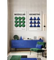 Geometrik Sanat 2'li Ahşap Çerçeveli Tablo Seti