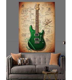 Vintage Yeşil Gitar Posteri Dekoratif Kanvas - Mdf Ahşap Tablo