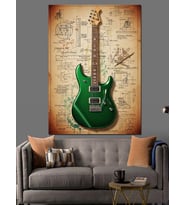 Vintage Yeşil Gitar Posteri Dekoratif Kanvas - Mdf Ahşap Tablo
