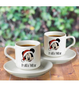 Minnie Mouse & Yılbaşı & Mutlu Yıllar Tasarımlı Türk Kahvesi Fincanı Seti İkili