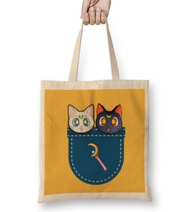 Cats İn Pocket Sailor Moon Bez Çanta Uzun Saplı