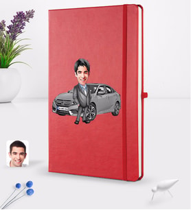 BK Gift Kişiye Özel Plakalı Erkek Honda Civic Karikatürlü Kırmızı Termo Deri Defter 16x24cm Model 1