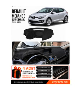 RENAULT MEGANE 3 BÜYÜK EKRAN (2008-2015) Uyumlu Torpido Örtüsü Torpido Kılıfı - Siyah