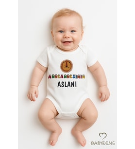 Anneannesinin Aslanı Yazılı Çıtçıtlı Bebek Zıbını  %100 Pamuk Kısa Kollu Body Tulum  0-3 Ay-24 Ay (Beyaz)