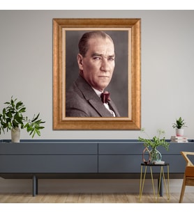 Altın Varaklı Çerçeveli Paspartulu Atatürk Tablo z4601 (Gold)