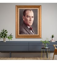 Altın Varaklı Çerçeveli Paspartulu Atatürk Tablo z4601 (Gold)