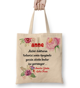 Anneler Günü Annelere Hediye 049 Bez Çanta Uzun Saplı