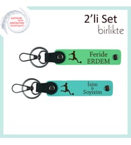 Futbol Temalı Yazı Eklenebilir Deri Hediye, Sevgiliye Uygun Anahtarlık Takım, Fıstık Yeşil-Turkuaz