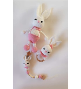 Yeni Doğan Uzun Kulak Tavşan Seti Amigurumi Organik Oyuncak