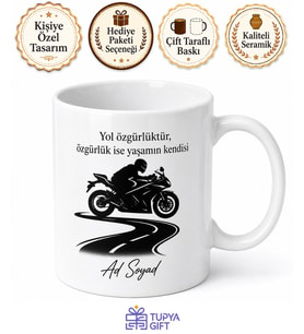 Motor Silüetli Kişiye Özel Baskılı Kupa Bardak Motorcu Hediye