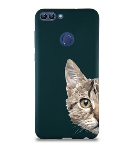 Huawei P Smart Soft Premier Kapak Catface Tasarımlı Silikon Kılıf - Yeşil (Şeffaf)