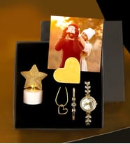Kalpli Kolye & Taşlı Gold Bileklik &  Spectrum Metal Kordon Kadın Kol Saati &Yıldız Led Işıklı & Not Tutucu Hediye Seti