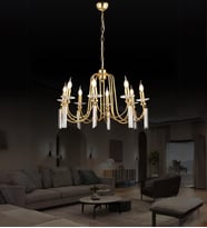 Kontes 8'Li Klasik Salon Oturma Odası Avize Rustik Kristal Taşlı Avize (Gold)
