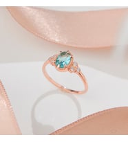 925 Ayar Rose Kaplama Oval  Aquamarin Taşlı Gümüş Yüzük