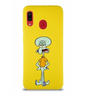 Samsung Galaxy A30 Soft Premier Kapak Squidward Dokunaç Tasarımlı Silikon Kılıf - Sarı (Şeffaf)