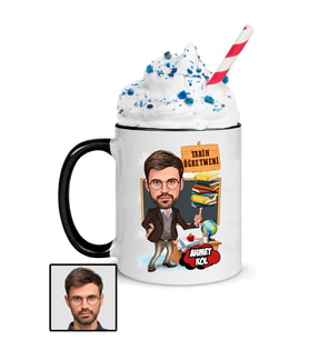 Erkek Tarih Öğretmenine Hediye Karikatürlü Siyah Kupa Bardak