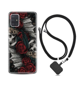 Samsung a71 A72 A73 A7 A9 2018 C7 C9 Kılıf Boyun Askılı Silikon Skull Rose 1673