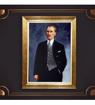 Altın Varaklı Çerçeveli Paspartulu Atatürk Tablo nl02A360 (Gold)