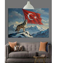 Dağ Başında Türk Bayrağı Dekoratif Kanvas - Mdf Ahşap Tablo