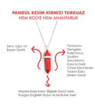 Doğal Taş KIRMIZI TURKUAZ Pandül Kesim Kadın Erkek (Unisex) İster Kolye İster Anahtarlık