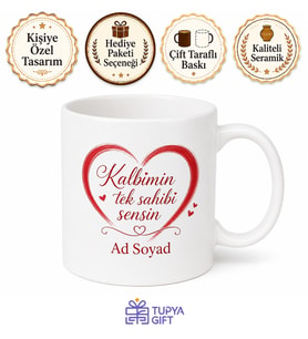 İsme Özel Kalbimin Sahibi Yazılı Kupa Bardak Sevgiliye Hediye