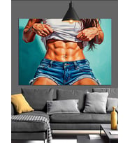 Kaslı Kadın Vücudu Fitness Dekoratif Kanvas - Mdf Ahşap Tablo