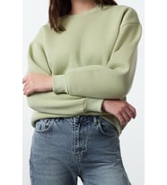 Regular Bisiklet Yaka Düşük Kol Regular Kalın İçi Polarlı Normal Kalıp Basic Örme Sweatshirt