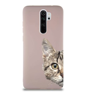 Xiaomi Redmi Note 8 Pro Soft Premier Kapak Catface Tasarımlı Silikon Kılıf - Pudra (Şeffaf)