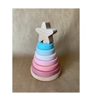 Waldorf Ahşap Yıldız Kule Ahşap Hanoi Kule Ekolojik Oyuncak Yeşil Pastel Pembe Renk (Çok Renkli-Pudra)