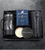 Kişiye Özel Siyah Metal Kutulu Mum & Alerya Premium Filtre Kahve & Siyah French Press & 350 ML Kilitli Siyah Çelik Termos Hediye Seti