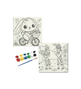 Okul Etkinliği-2'li Tuval Boyama Seti. 20x20 Cm Uv Baskı 6 Akrilik Boya 1 Fırça-model-348