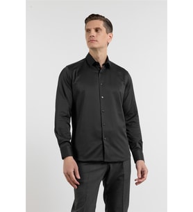 Siyah Sert Yaka Uzun Kol Cepsiz Slim Fit Pamuklu Gömlek 1004255228