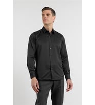 Siyah Sert Yaka Uzun Kol Cepsiz Slim Fit Pamuklu Gömlek 1004255228