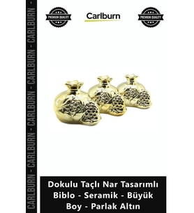 Özel Üretim Modern Dekoratif Gold Dokulu Taçlı Nar Tasarımlı Biblo Seramik Büyük Boy Parlak Altın