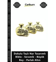 Özel Üretim Modern Dekoratif Gold Dokulu Taçlı Nar Tasarımlı Biblo Seramik Büyük Boy Parlak Altın