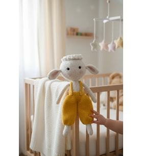 Kuzu Organik İlk Uyku Arkadaşım Sarı Kuzu 30 cm-Bebek hediyesi amigurumi oyuncak (Hardal Sarısı)