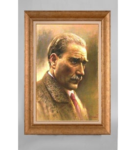 EV İŞYERİ OFİS İÇİN ALTIN ÇERÇEVELİ PASPARTULU ATATÜRK TABLO S702