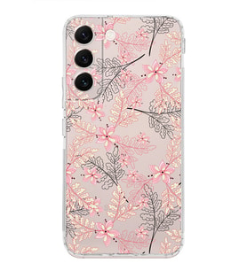 Samsung Galaxy S22  Kamera Korumalı Kapak Floral Kırmızı Tasarımlı  Şeffaf  Kılıf