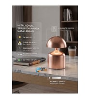 Mini Şarjlı Dokunmatik Metal Masa Lambası, 3 Renk Işıklı, Kademesiz Dimmerli, 2W SMD LED, Type-C USB Şarjlı Dekoratif Gece Lambası