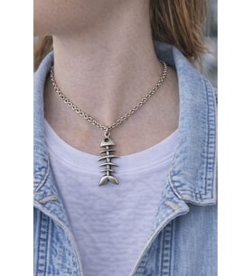 Bone Tide – Balık İskeleti Figürlü Gümüş Renk Unisex Kolye (60 cm)
