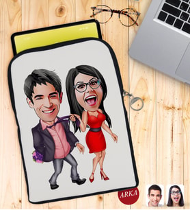 BK Gift Kişiye Özel Sevgililer Karikatürlü Taşınabilir Koruyucu Tablet Kılıfı & Organizer Çanta - Siyah-4